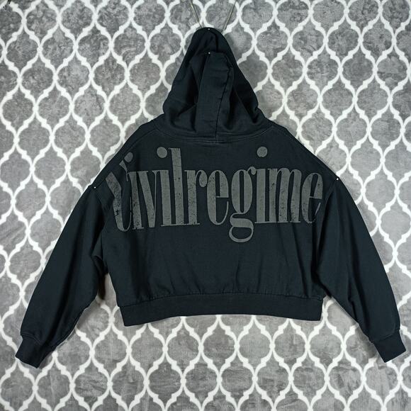 Civil Regime Hoodie Women Small Black Cropped Dark Sport - Picture 1 of 8
